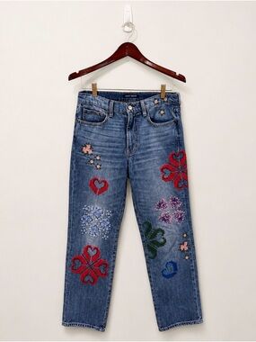 Lucky Brand Embroidered Floral Heart Jeans Size 4/27R Straight Leg